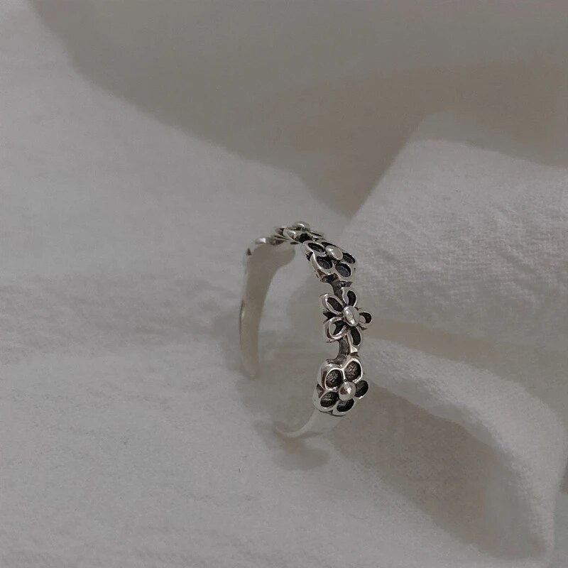 LouLeur 100% Real 925 Sterling Silver Flower Ring Female Vintage Adjustable Open Rings for Women Luxury Fine Silver Jewelry Gift
