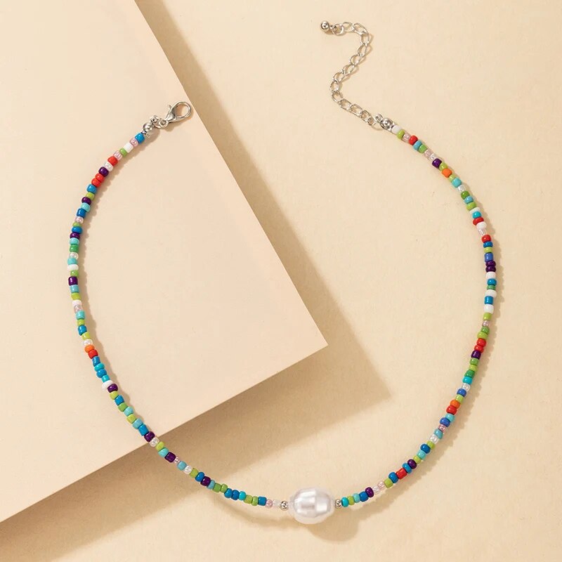 Tocona Colorful Beaded Necklace for Women Charms Luxury Pearl Stone Chain Choker Handmade Ajustable Boho Jewelry Collar 18238