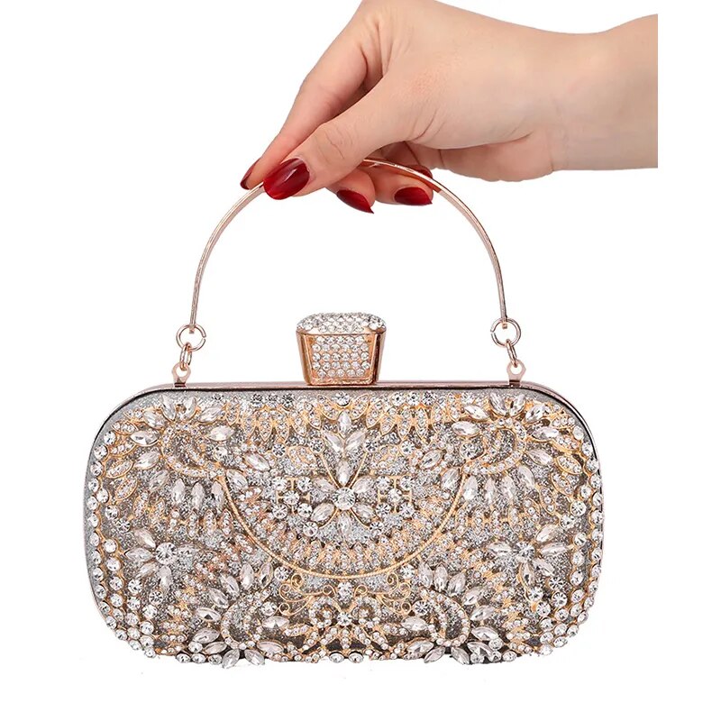 Diamond Evening Clutch Bag For Women Wedding Golden Clutch Purse Chain Shoulder Bag Small Party Handbag With Metal Handle ZD1397