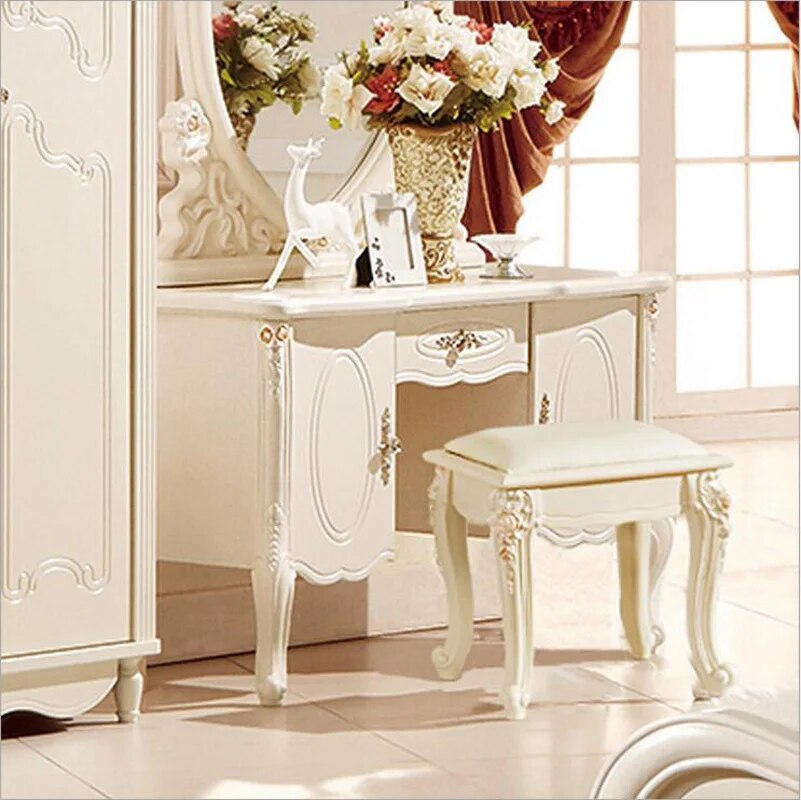 European mirror table modern bedroom dresser French furniture white french dressing table pfy10049