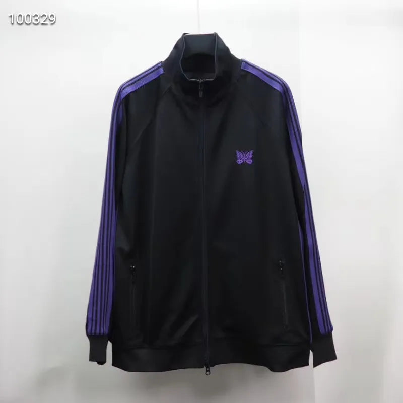 2020FW Needles AWGE Jackets Men Women 1:1 Top Version Butterfly Embroidery AWGE Jacket Stripes NEEDLES Coats - KAISERINC
