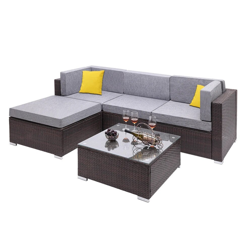 US Warehouse 5 Pieces Patio PE Wicker Rattan Corner Sofa Set  Patio Furniture  Set for Garden and Outdoors