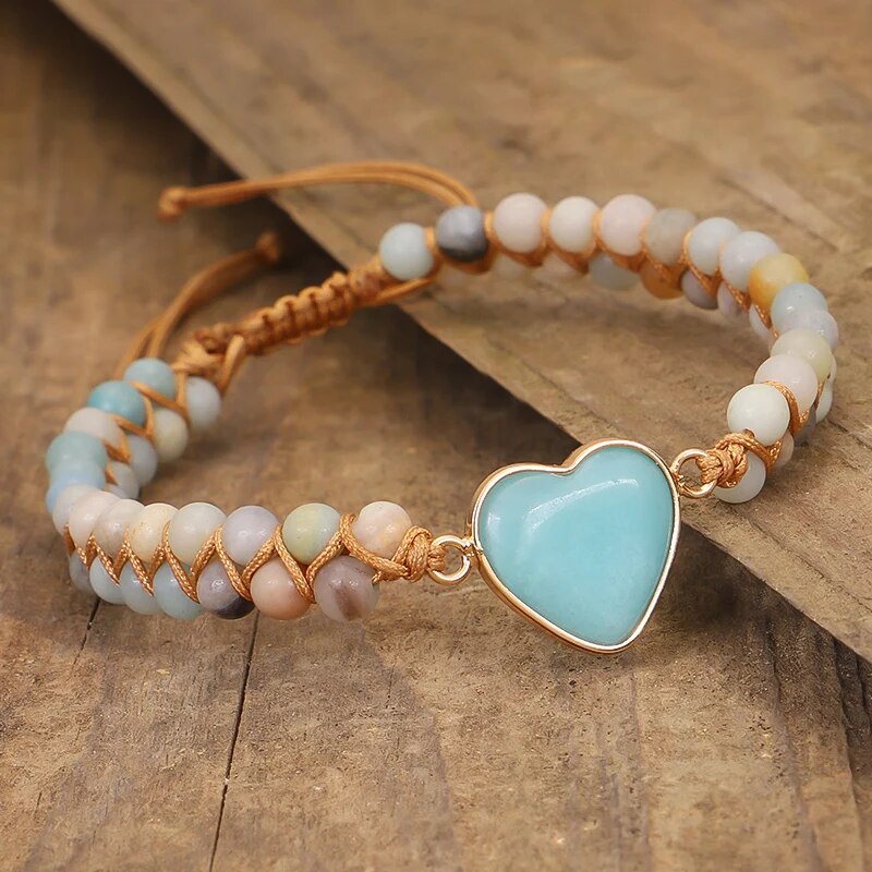Handmade Jewelry Amazonite Heart Shape Charm Bracelets for women String Braided Macrame Bracelets Lover Wrap Bracelet Femme