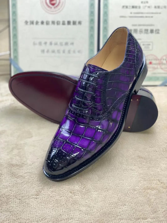 Sipriks Billionaire Purple Crocodile Leather Oxfords Shoes Boss Men's Wedding Wear Goodyear Welted Shoe Italian Custom Patina 44