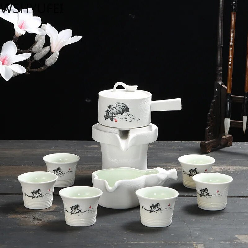 9 pcs/set Chinese Ceramics Lazy Man Tea Set Portable stone grinding semi-automatic teaware Strainer teacup Tea ceremony supplies