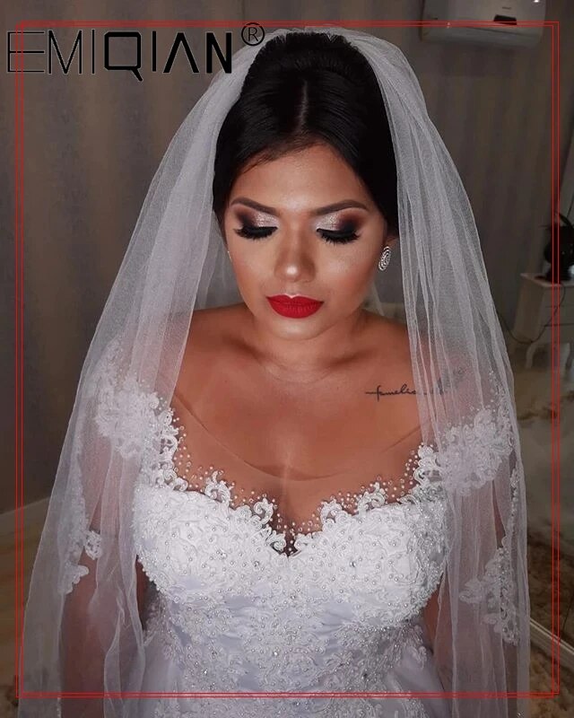 Plus size Lace Appliques Wedding Dresses Long Sleeves Lace Up Back Wedding Gowns Bride Dresses robe de mariee