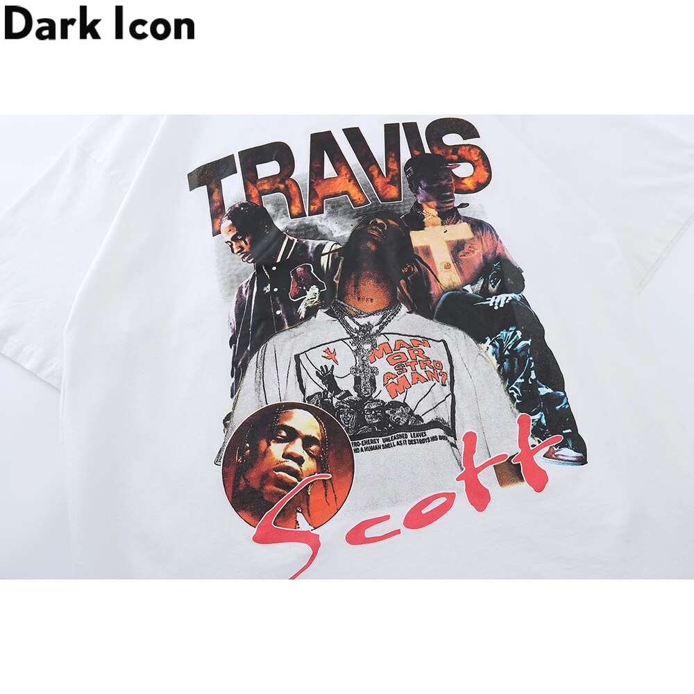 Dark Icon Rapper T-shirt Men Summer Round Neck Hipster Tshirts Street Fashion Tee Shirts Man Black White Tee