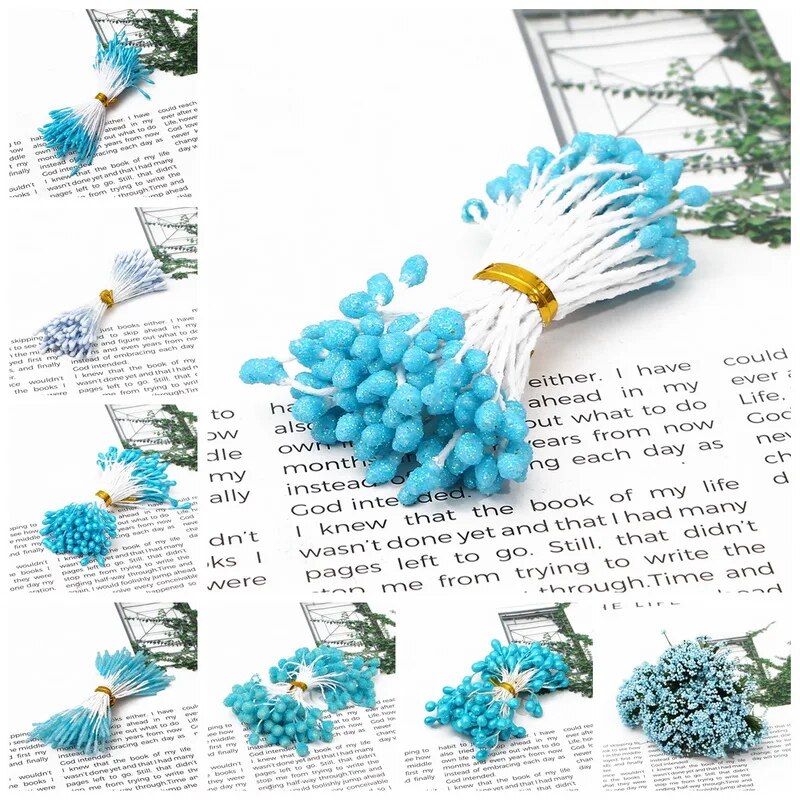 Mix Blue Flower Cherry Stamen Berries Bundle DIY Christmas Wedding Cake Gift Box Wreaths Decor 6/10/12/50/60/70/90/144pcs