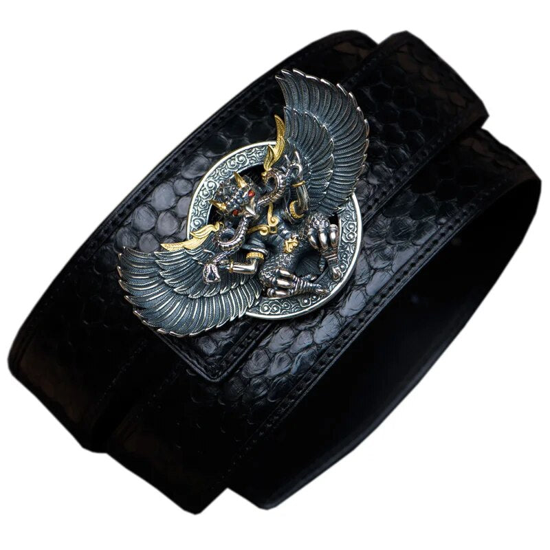 Pre Sale Genuine Leather Strap Male Belts For Men Women Python Skin Vintage Roc Silver Clasp Buckle Belt