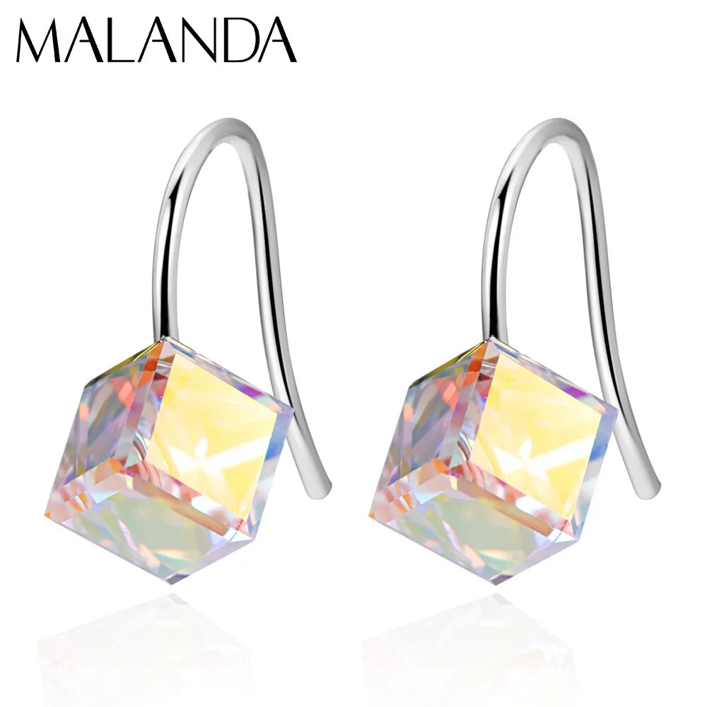 Crystals From Austria S925 Drop Earrings New Fashion Cube Stone Piercing Dangle Earrings For Women Wedding Party Jewelry Gift