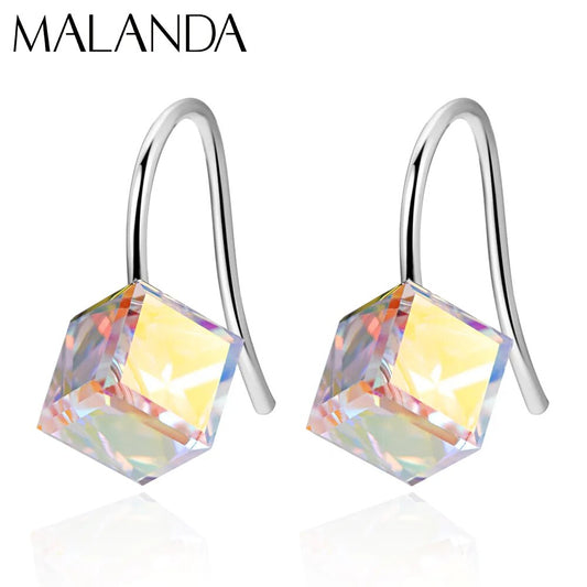 Crystals From Austria S925 Drop Earrings New Fashion Cube Stone Piercing Dangle Earrings For Women Wedding Party Jewelry Gift