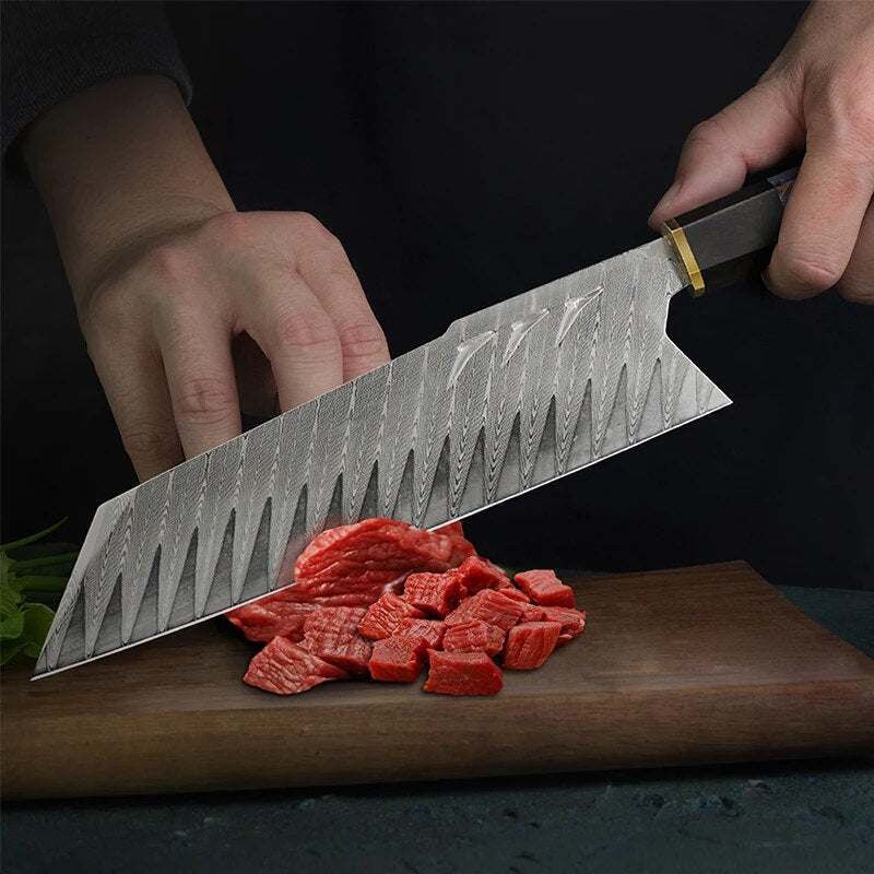 FZIZUO Santoku Knife Damascus Steel Blade Stabilized Wood Handle Cooking Knives Handmade Japanese Style Chef Knife with Sheath