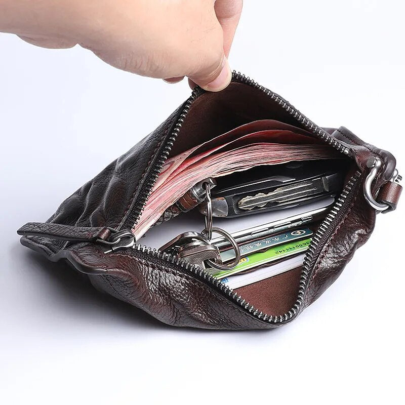 Original retro genuine leather men's long zipper clutch bag fashion natural high quality first layer cowhide teens phone wallet