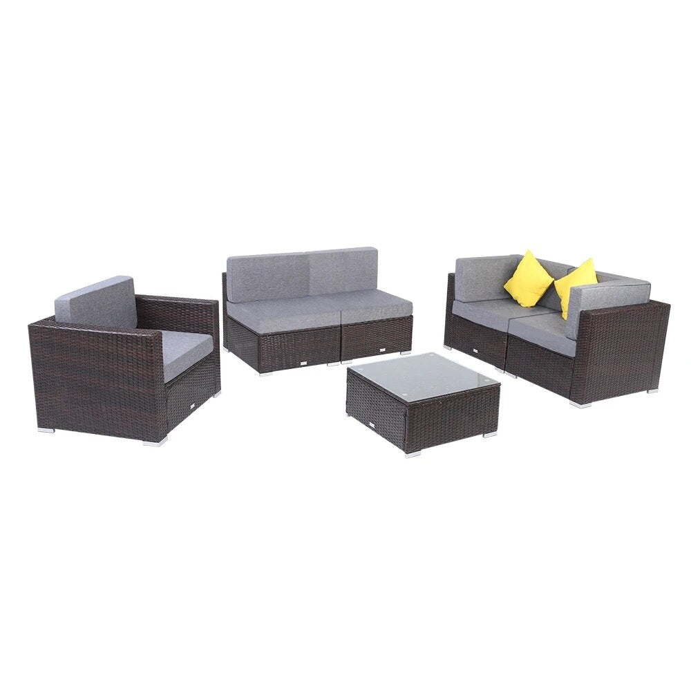 Two Styles US Warehouse 6 Pieces Patio PE Wicker Rattan Corner Sofa Set Patio Furniture Set In Stock  for the outdoors and Patio