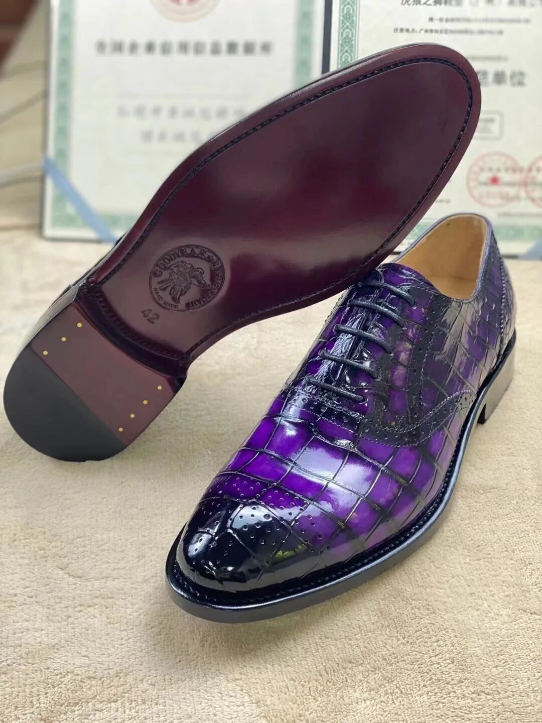 Sipriks Billionaire Purple Crocodile Leather Oxfords Shoes Boss Men's Wedding Wear Goodyear Welted Shoe Italian Custom Patina 44