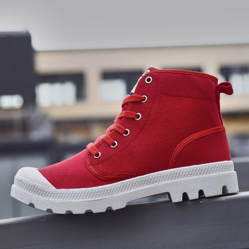 CcharmiX Men Canvas Boots Army Combat Style Fashion High-top Military Ankle Boots Men's Shoes Comfortable Camo Sneakers Big Size