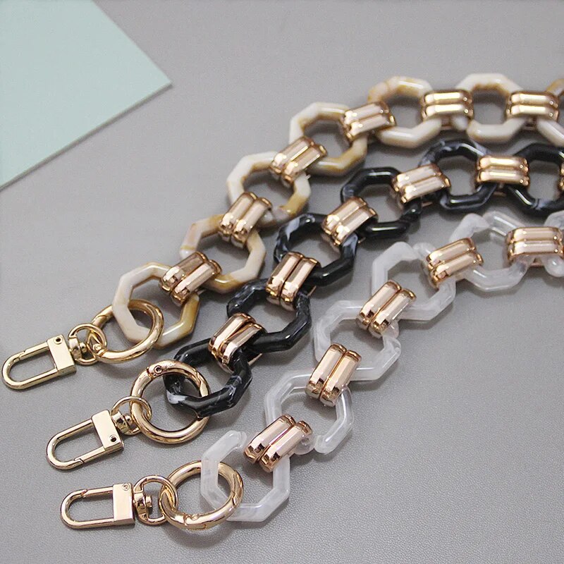 40/80cm Woman Handbag Chain Black Solid Color Acrylic Metal Bag Chain Luxury Bag Strap With Gold Buckle Women Shoulder Bag Strap