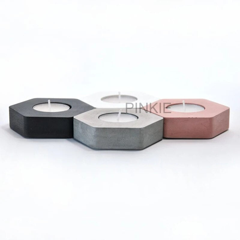 Hexagon cement candlestick silicone mold plaster candlestick decoration pieces home cafe romantic candlestick silicone mold
