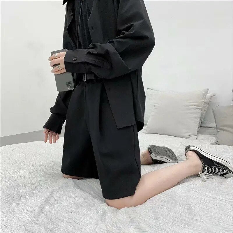 Summer Casual Shorts Men Fashion Solid Color Business Dress Shorts Men Streetwear Wild Loose British Style Suit Shorts Men