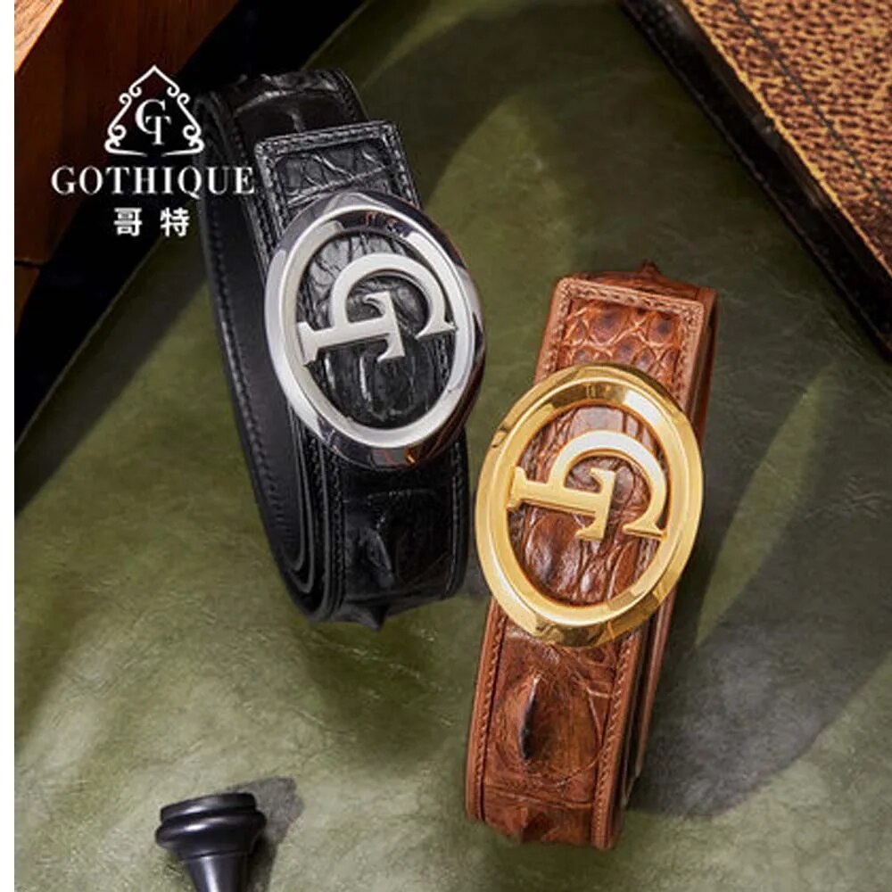 gete Big bone  Bay crocodile Belt  male estuarine crocodile leather Smooth buckle  trend  business affairs  high-grade male belt