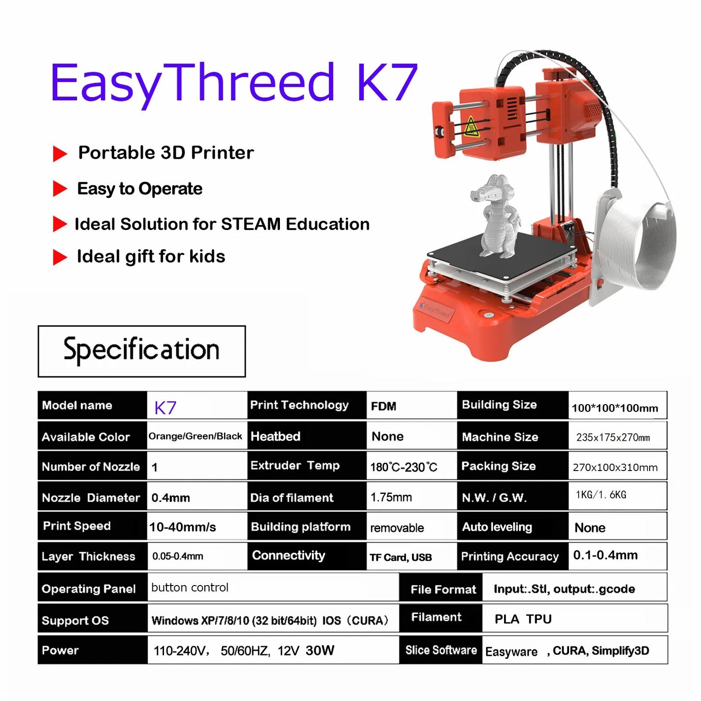 K7 X1 3D Printer Mini Desktop Printers Children Education Printing DIY Designer Model One-click Printing Small Impresora 3d