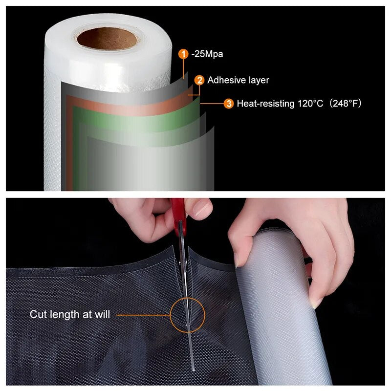 3 Rolls Best Food Vacuum Sealer Bags Kitchen Food Storage Bags 12 15 20 25cm x 500cm For Vacuum Sealer Packaging Machine