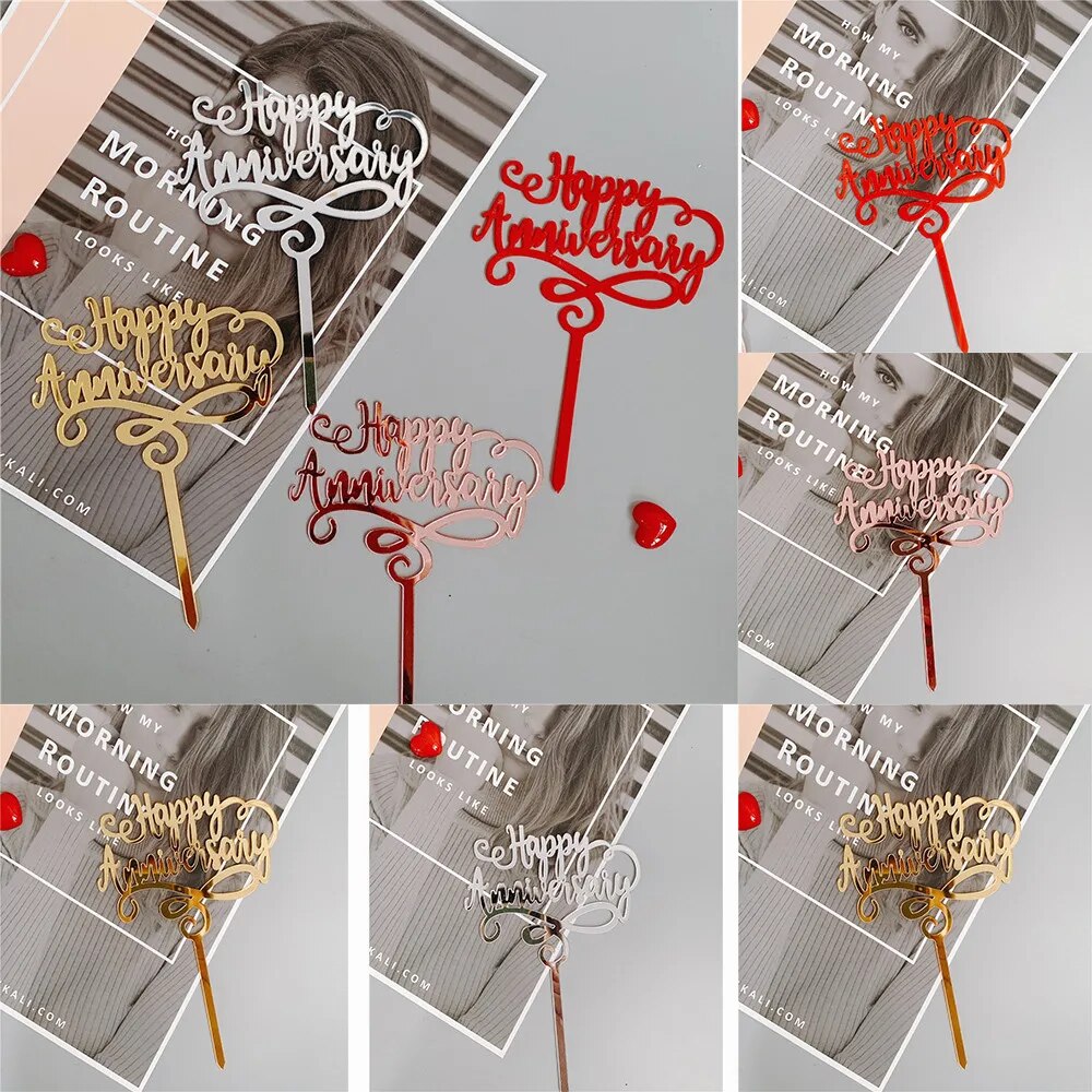 New Happy Anniversary Acrylic Cake Topper Mommy Daddy Acrylic Cupcake Topper For Wedding Birthday Party Cake Decorations 2022