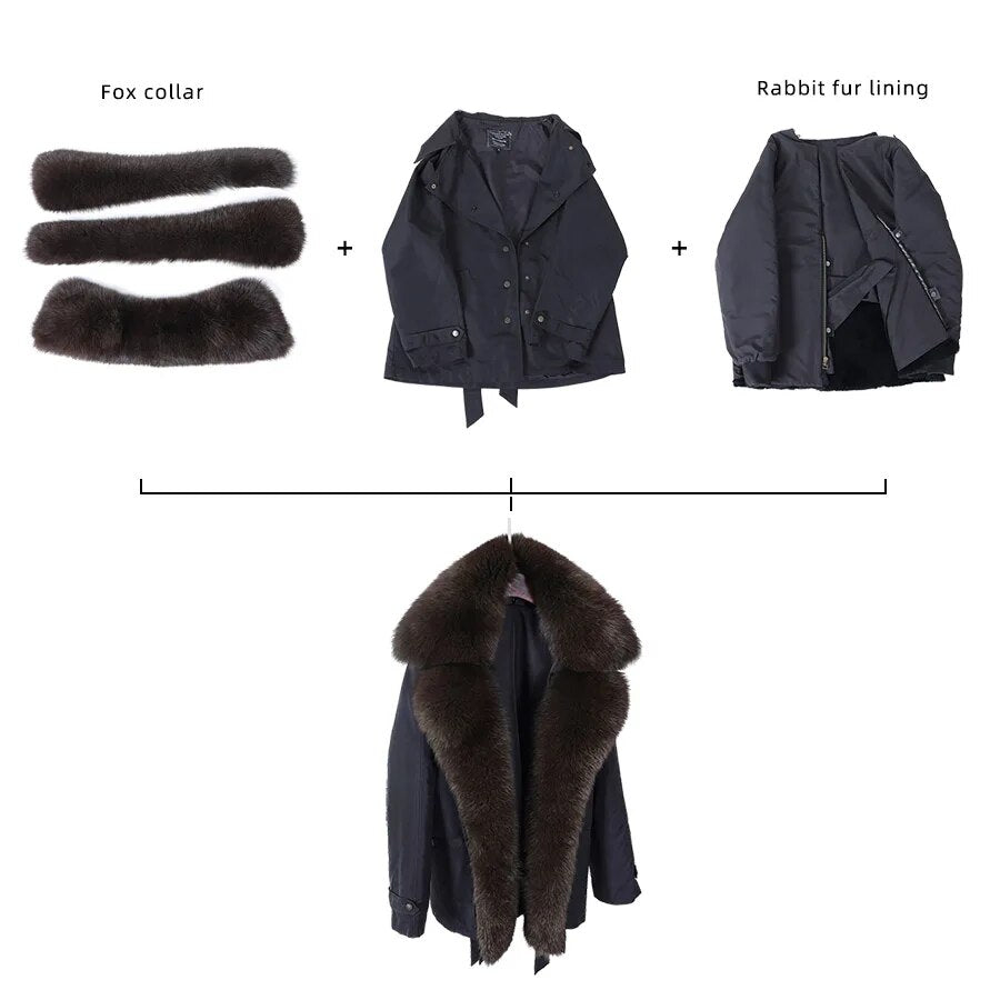 Maomaokong Winter coats 2021 women's clothing New natural real fox fur coat parkas Rabbit fur lining Jackets Fur coat
