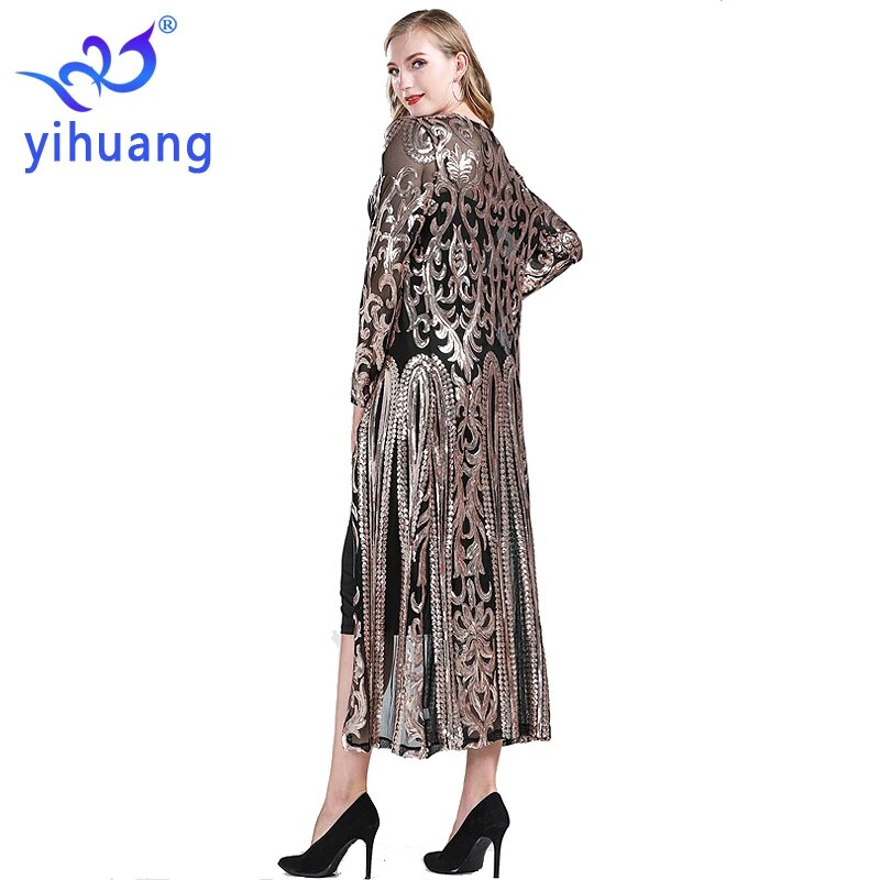 Fashion New Women's Clothing Long Sequin Open Front Long Sleeve Mesh Cardigan Blouse Cover Coat Evening Prom Party Tops Gift