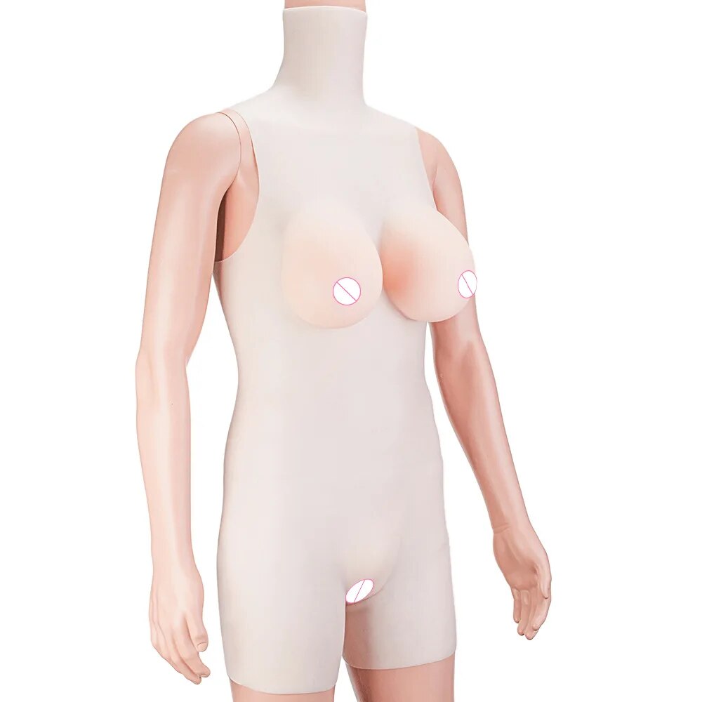1 pcs 3700g D Cup  False Breast Fake Labia Jumpsuit Pseudo-negative Man Hide JJ  Silicone One-piece Latex Shorts Suit