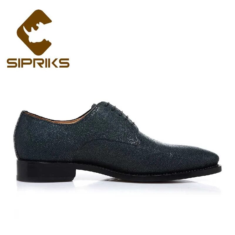 Sipriks Imported Black Stingray Skin Dress Shoes Men'S Formal Tuxedo Shoes Lacing Oxfords Boss Gents Suits Office Safety Shoes