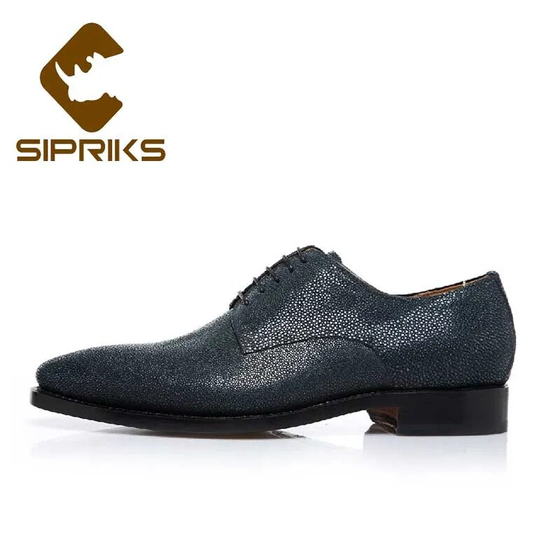 Sipriks Imported Black Stingray Skin Dress Shoes Men'S Formal Tuxedo Shoes Lacing Oxfords Boss Gents Suits Office Safety Shoes