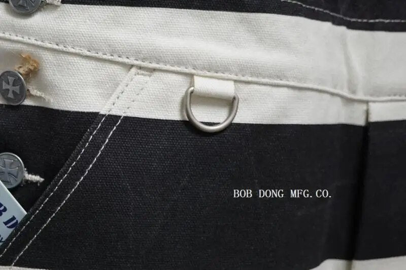 BOB DONG Prisoner Striped Overalls Vintage Men's Motorcycle Biker Racing Pants