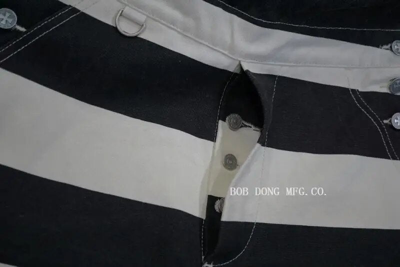 BOB DONG Prisoner Striped Overalls Vintage Men's Motorcycle Biker Racing Pants