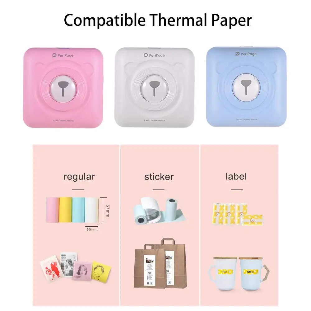 PeriPage Mini Portable Thermal Printer Handheld Photo Printer 58 Mm Printing Wireless Bluetooth Mini Android IOS Printers