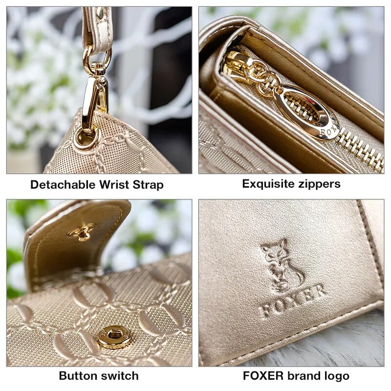 FOXER Brand Women's Long Cow Leather Wallets Ladies Clutch Bags Famous Designer Purses Women Purse Fashion Female Cowhide Wallet