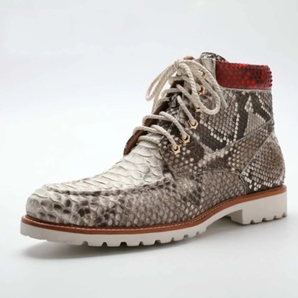 dae Spring 2023 new python skin men's leather men shoes high top men's Martin boots British style casual male boots snake skin