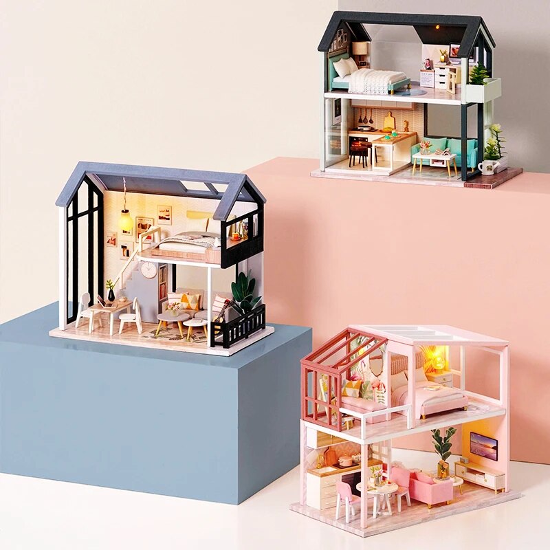 CUTEBEE DIY Doll House Wooden Doll Houses Miniature Dollhouse Furniture Kit with LED Toys for children Christmas Gift QL03