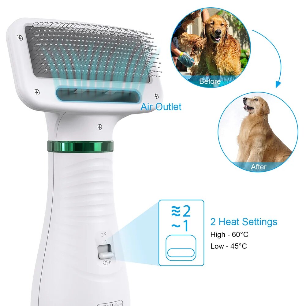 BIEMLERFN 2-In-1 Portable Pet Dog Dryer Dog Hair Dryer And Comb Brush Pet Grooming Dryer Cat Hair Comb Dog Fur Blower Low Noise