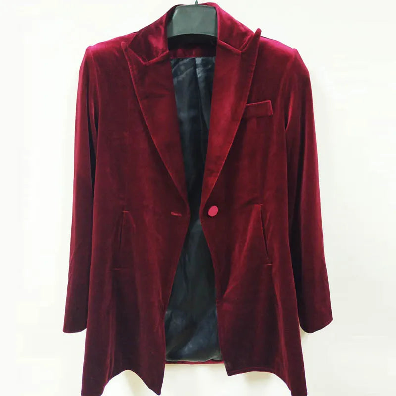 New Female High Quality Chic Tops Europe women's velvet blazer Slim Fit Long OL jacket Ladies Blouses Suit Coat Free Shipping