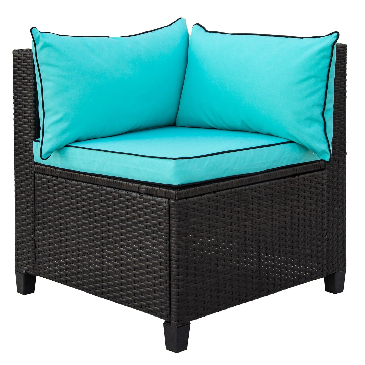 Rattan Wicker Outdoor Patio Furniture Set U-Shape Sectional w/ Cushions&Accent Pillows 1 Table+4 Armless+2 Corner Sofa[US-Stock]