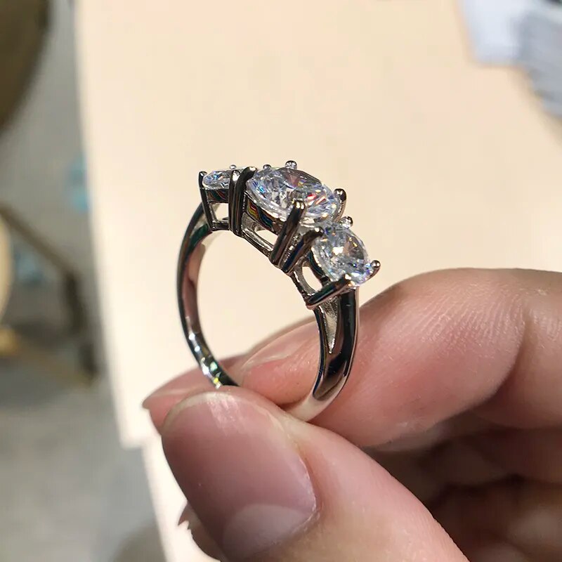 LESF 925 Sterling Silver Women's Ring 3 Stones 2 Carats Round Cut SONA Simulated Diamond Wedding Engagement Rings
