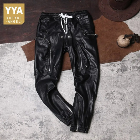 Black High Street Biker Pants Korean Style 2022 Spring Autumn New Classic Vintage Mens Solid Fashion Casual Pants Concise