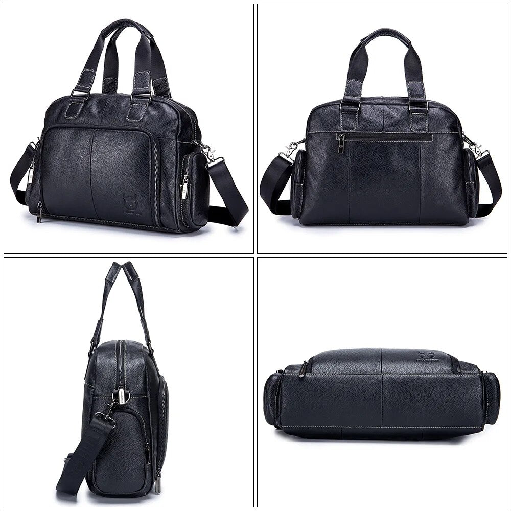 BULLCAPTAIN Men's Leather Briefcase Can Be Used For 14-Inch Laptop Business Shoulder Messenger Handbag Leisure Travel Bags