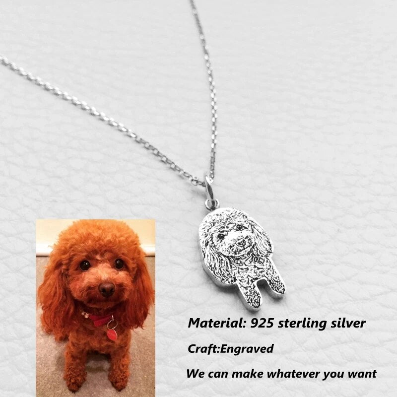 Custom Pet Photo Silver Pendant Necklace Cat Dog Necklace Jewelry Engraved Name 925 Silver Dog Necklace Best Women Memorial Gift