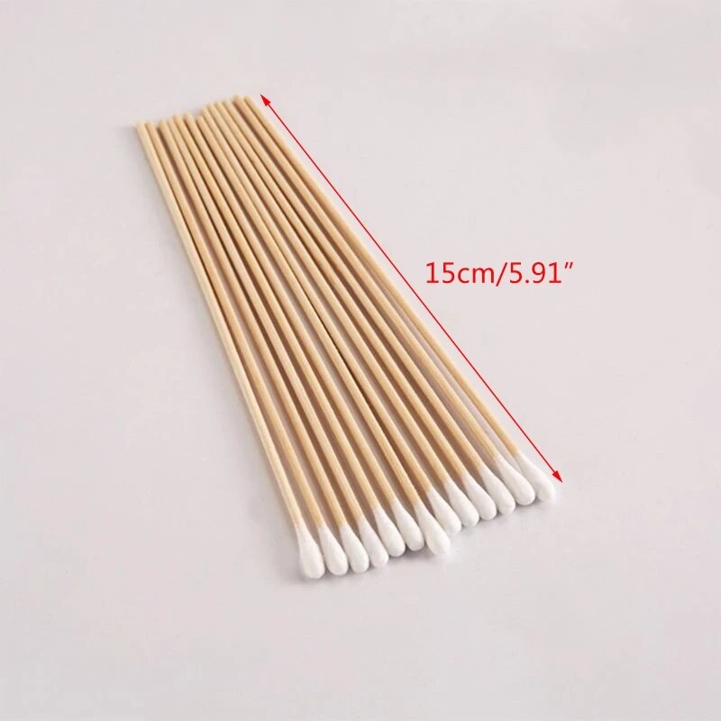 100/200Pcs 6 Inch Long Wooden Handle Cotton Swabs Single-Head Cleaning Sterile Sticks Applicator for Wound Clean Makeup