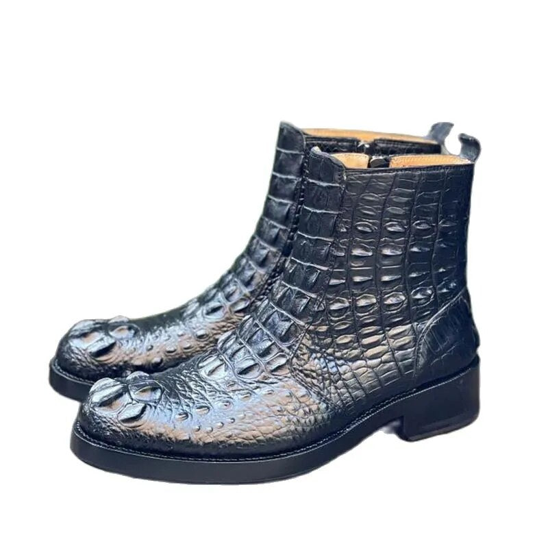SIPRIKS Luxury Brand Men Boots Original Crocodile Skin Motorcycle Shoes Moto Zip Boots Cowboy Male Goodyear Welted Shoe Elegant