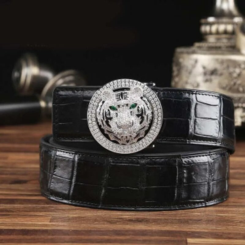 VVBrown men crocodile belt  Stainless steel  Plate buckles  male  Smooth buckle men belt  male  men belt crocodile leather belt