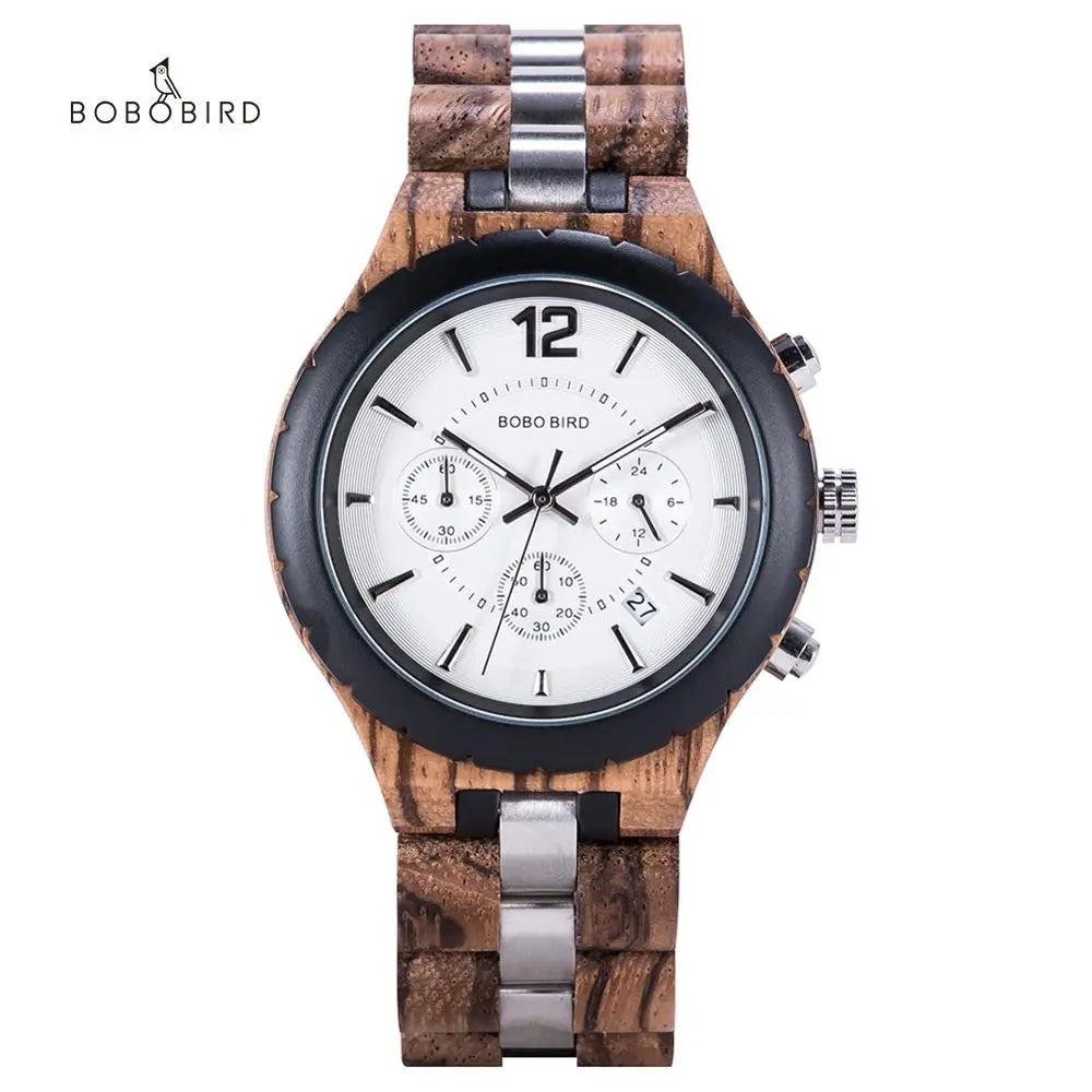 Bobo Bird Men Watches 2020 Luxury Wooden Men's Watches for Man Quartz Watches Auto Date Wristwatch Chronograph Relojes Hombre
