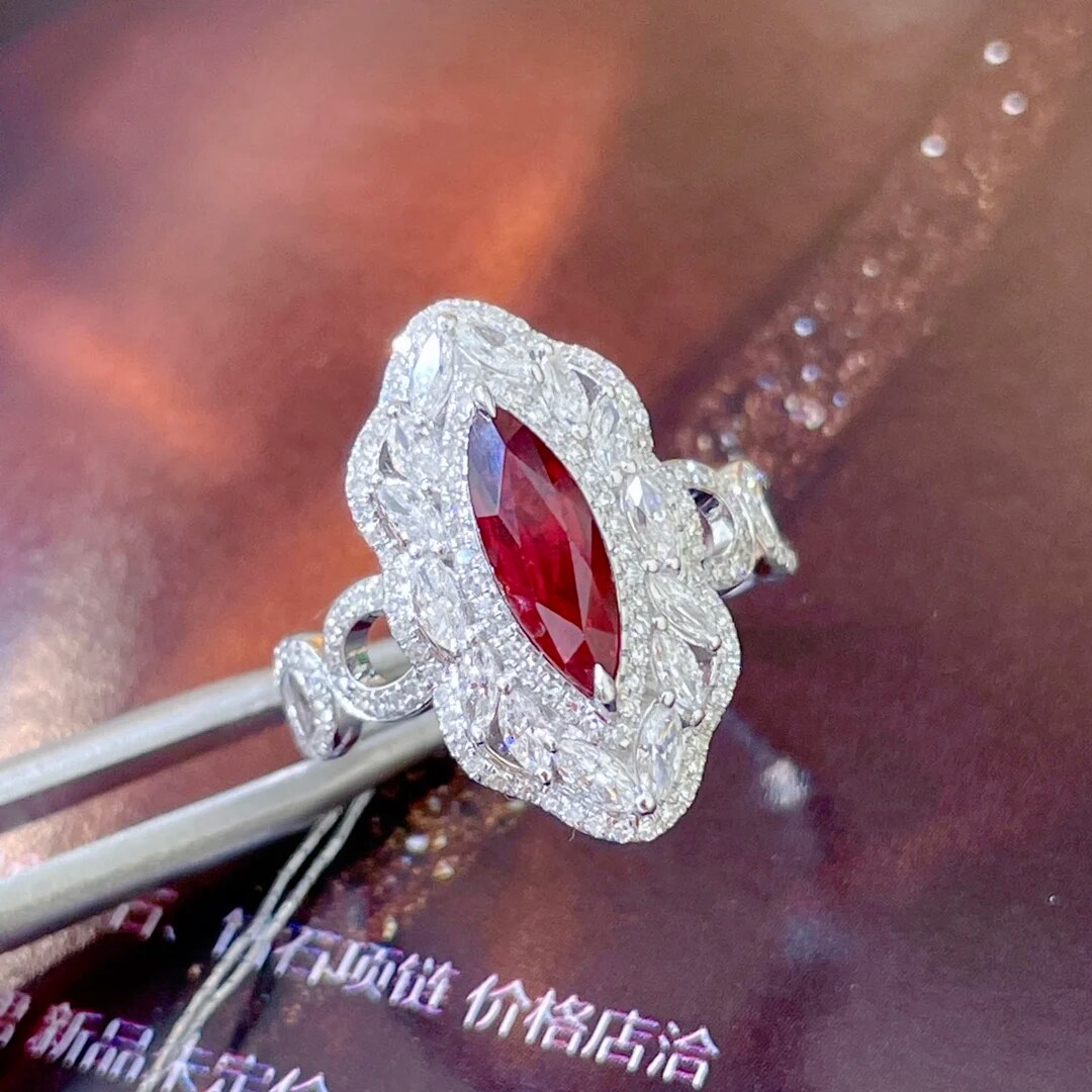 LR713 Ruby Ring Fine Jewelry Solid 18K Gold Nature Red Ruby 1.2ct Diamonds Rings for Women Fine Presents